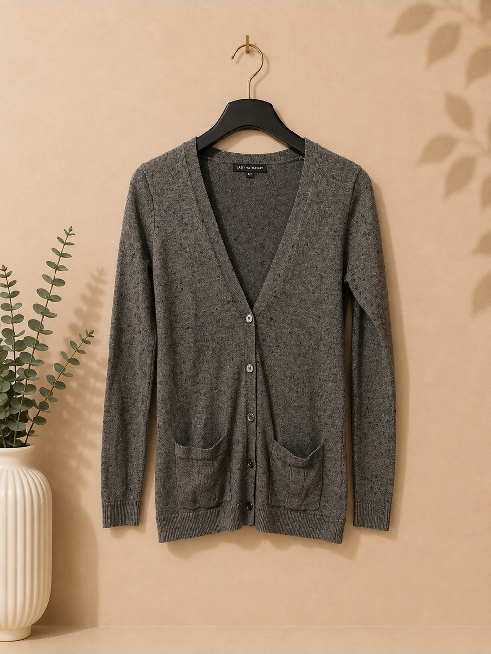 Lightweight Gray V-Neck Button Cardigan Sweater